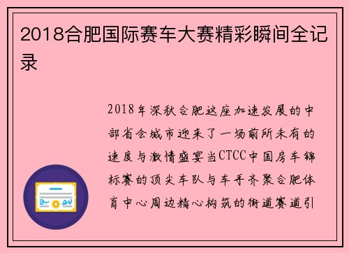 2018合肥国际赛车大赛精彩瞬间全记录